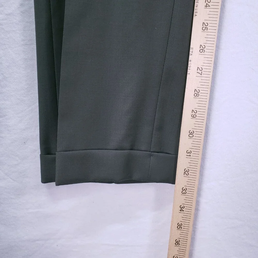 Paul Fredrick 100% Wool Italy Dark Sage Green Pleated Dress Pants Trousers 40R